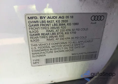 2018 Audi Q7 2.0T Premium from USA, damaged, VIN WA1LHAF74JD044653